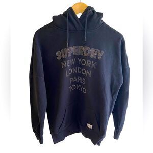 Superdry Women’s Bling Rhinestone Black Hoodie New York London Paris Tokyo M